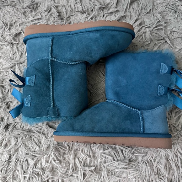 Blue Suede UGG Boots with Ribbon Detail